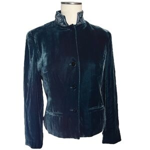 Worth Vintage Teal Silk Blend Embroidered Collar Velvet Jacket Sz 6 Whimsigoth
